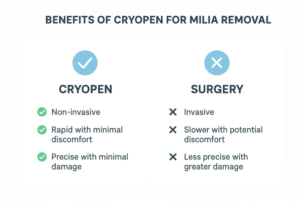 Benefits of cryopen for milia removal Greater London (Enfield) compared to surgical treatments.