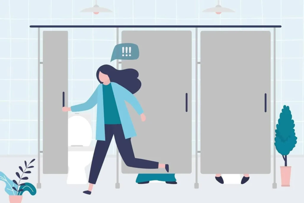graphic of Urine incontinence Greater London (Enfield) woman running to the toilet.