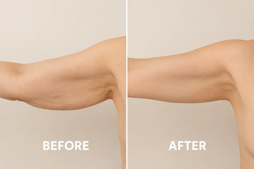 Picture of LA LIPO Greater London (Enfield) before and after results of skin tightening treatment on the upper arms.