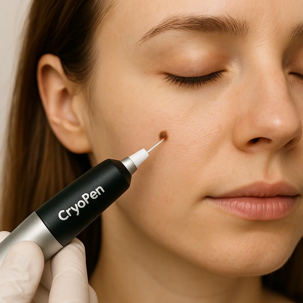 woman receiving facial mole removal Greater London (Enfield) using cryopen